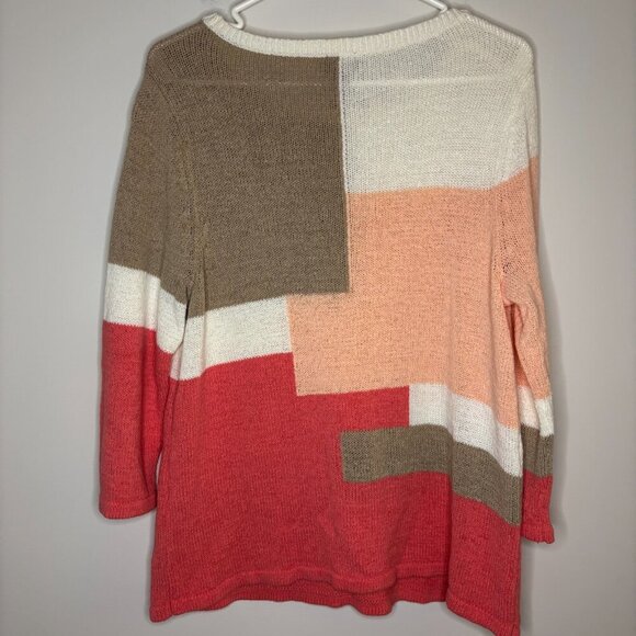 CHICO'S Colorblock Sweater Womens 1 (Small) Pinks White Tan Long 3/4 Sleeve - Picture 2 of 6